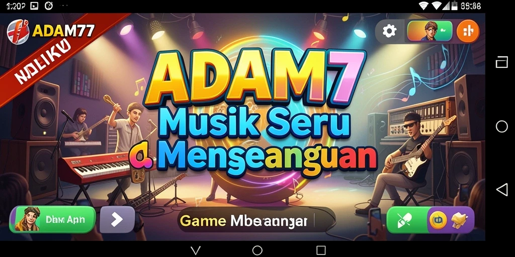 Screenshot menunjukkan gameplay seru ADAM77 dengan berbagai pilihan lagu musik.
