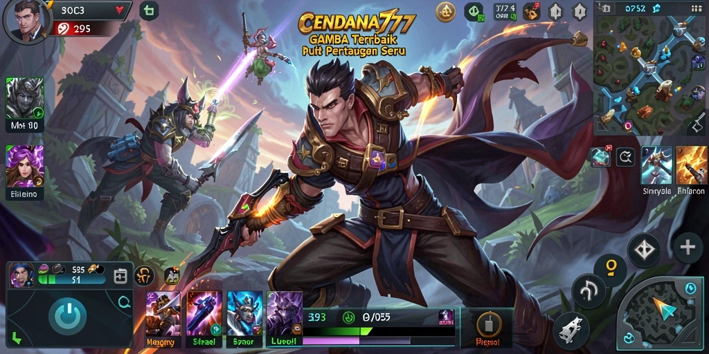 Tangkapan layar CENDANA777 menampilkan aksi intens dalam pertempuran MOBA.