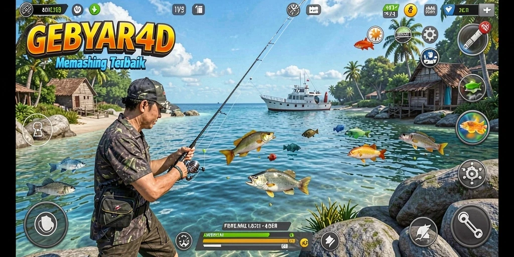 Tampilan screenshot GEBYAR4D saat bermain memancing di laut.