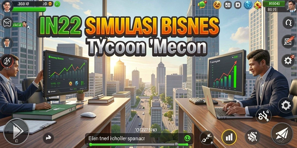 Screenshot gameplay IN22 yang menunjukkan simulasi bisnis Tycoon.