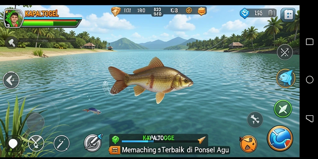 Menampilkan gameplay KAPALTOGEL dengan suasana memancing yang menenangkan.