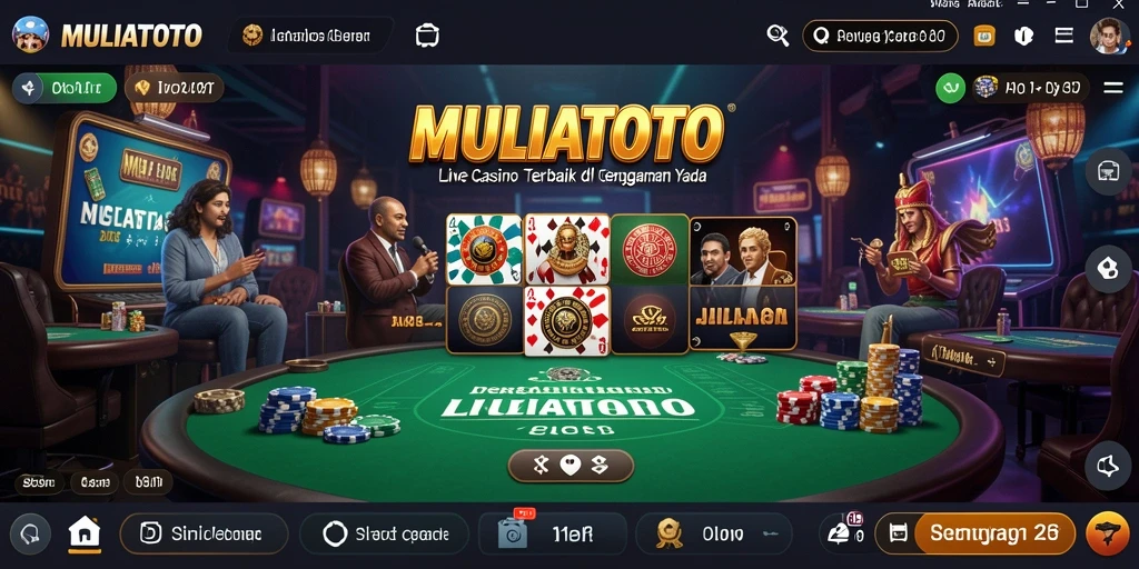 Screenshot gameplay MULIATOTO menampilkan dealer langsung dan suasana kasino yang mendebarkan.