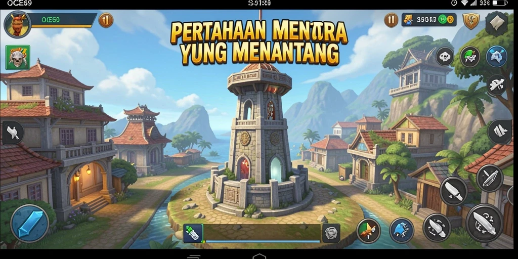 Tampilan gameplay menara pertahanan yang mendebarkan di OCE69.