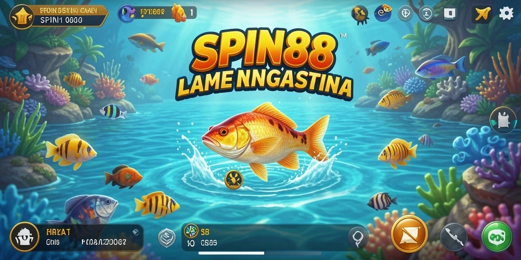Tampilan gameplay SPIN88 yang menarik dan penuh warna menyajikan pengalaman memancing yang unik.