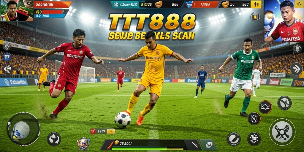 Tampilan gameplay seru dan mendebarkan dalam permainan sepak bola.