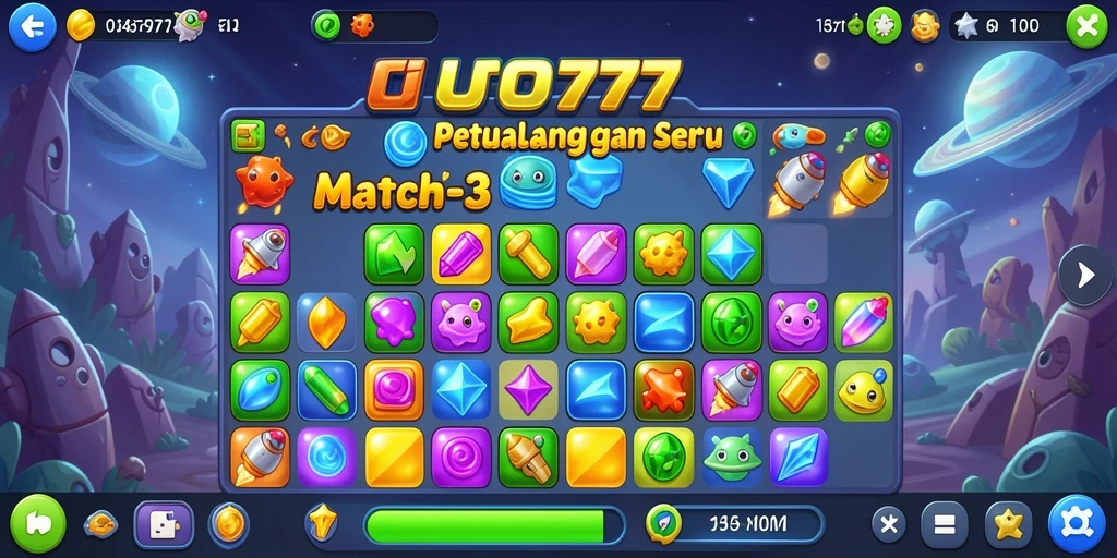 Gameplay UFO777 yang seru dan penuh warna dalam tantangan Match-3.
