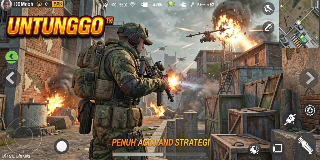 Screenshot gameplay UNTUNGGO menampilkan aksi seru dalam pertempuran TPS.