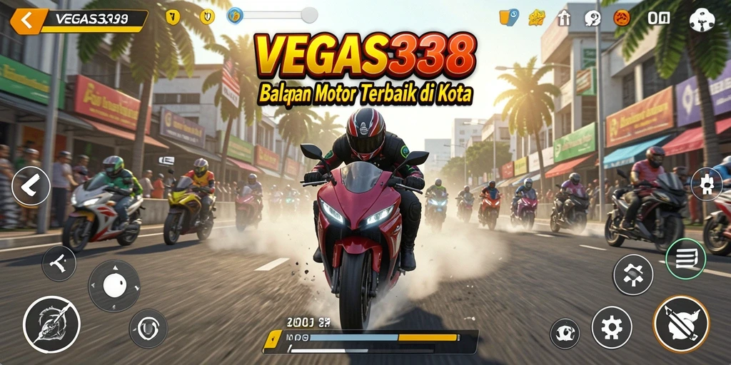 Tampilan gameplay seru di VEGAS338 dengan aksi balapan motor.